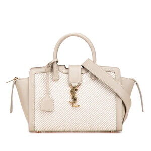 Saint Laurent Downtown Handbag Shoulder Bag Greige Brown Gray Canvas Leather